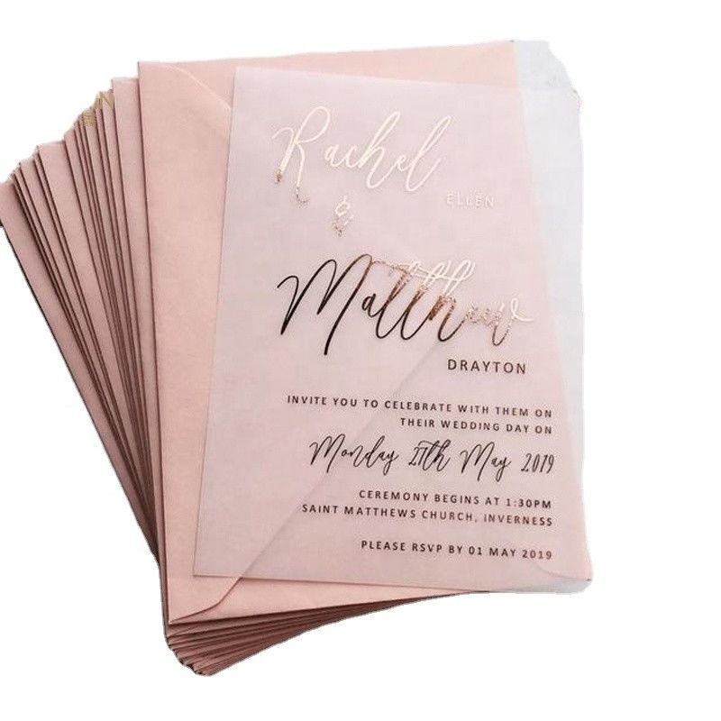 Fancy Elegant Rose Gold Foil Vellum Wedding Invitations Decorative